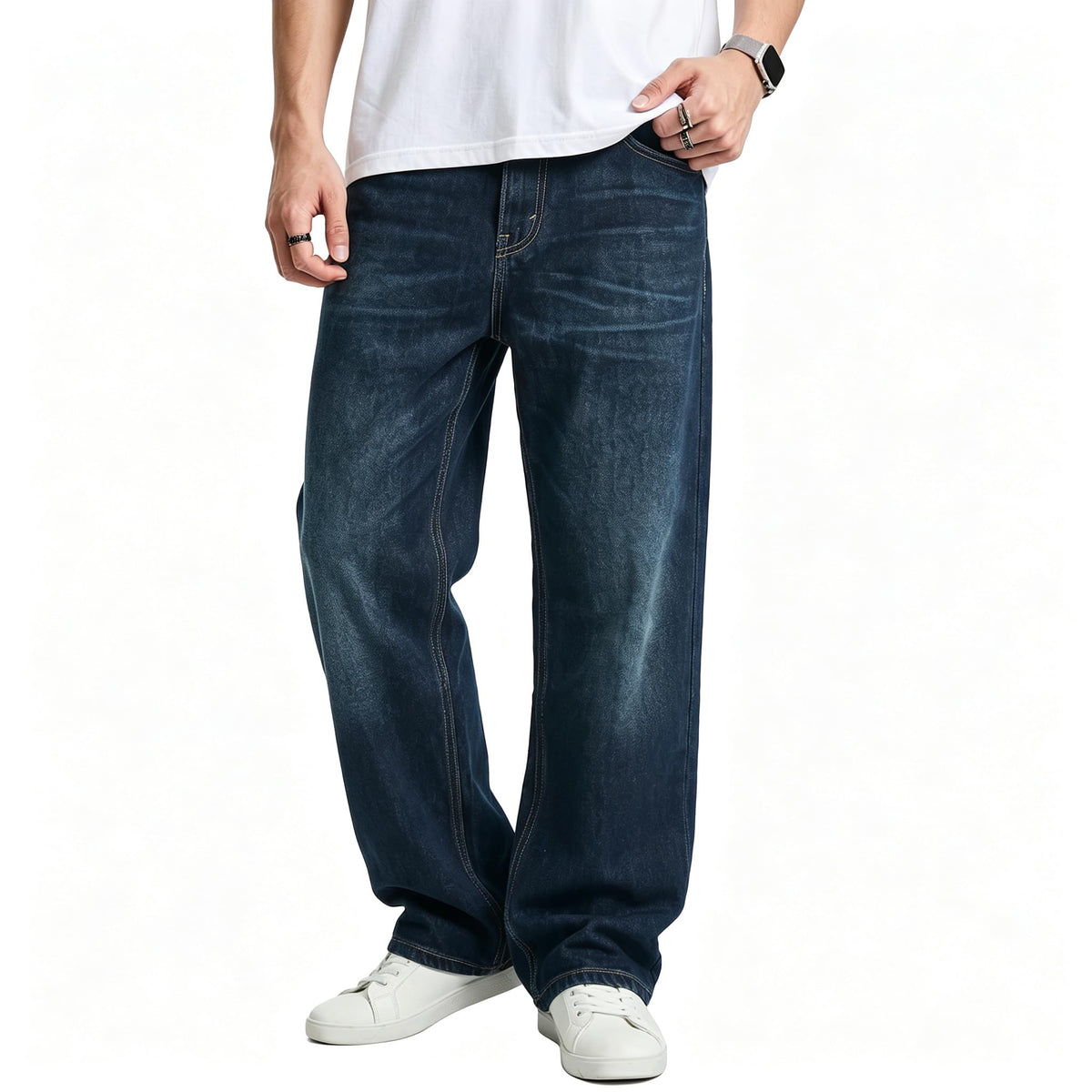 JMIERR Men's Baggy Denim Pants Stretch Wide Leg Jeans