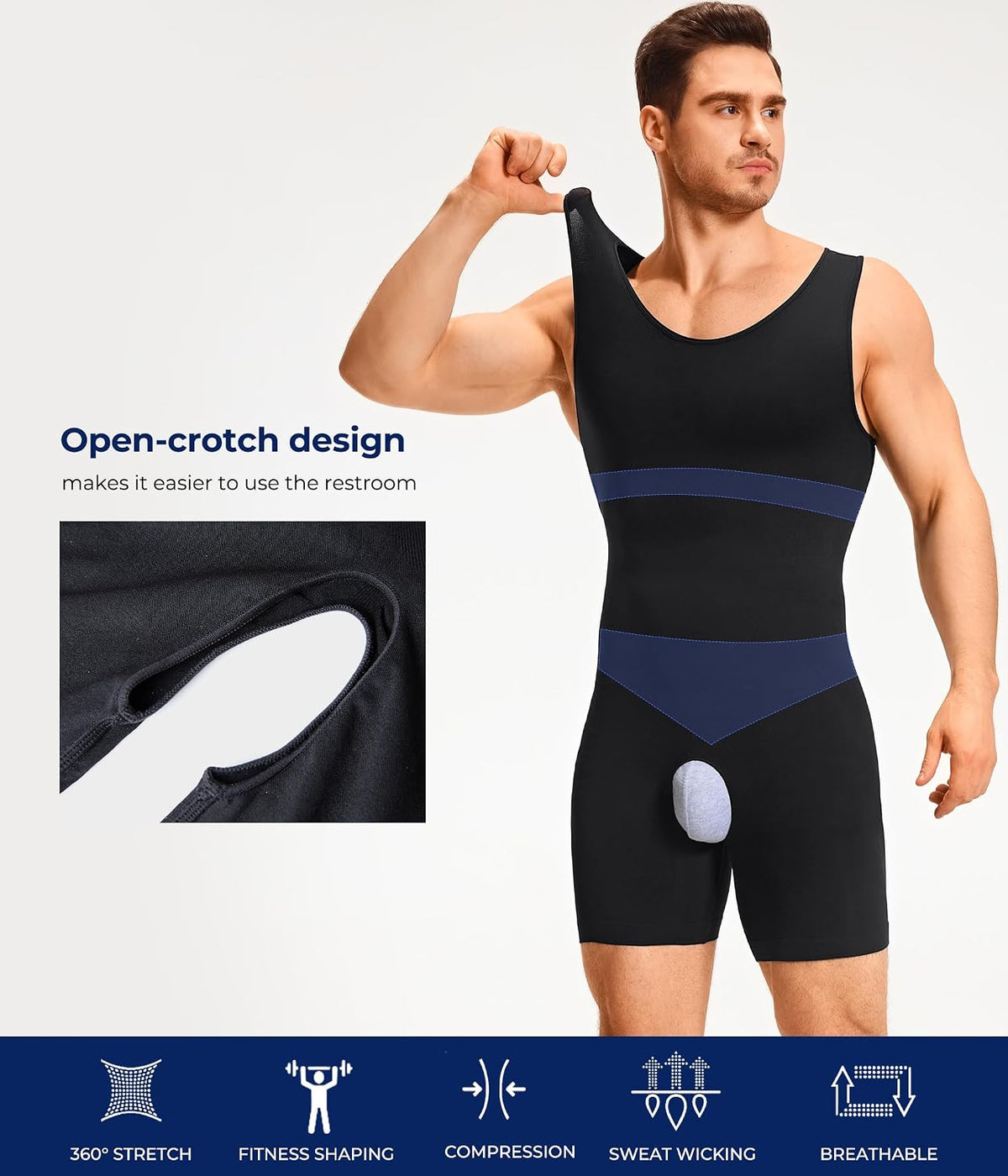 TAILONG Mens Shapewear Tummy Control Bodysuit Sleeveless Compression Shirts Slimming Body Shaper Fajas Para Hombres