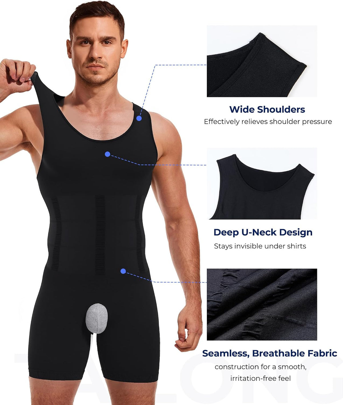 TAILONG Mens Shapewear Tummy Control Bodysuit Slimming Tank Top Full Body Shaper Sleeveless Compression Shirts