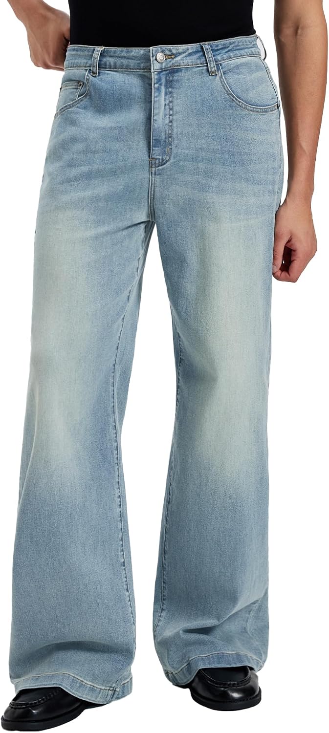 Mens Bootcut Baggy Jeans Stretch Flared Wide Leg Old Money Jeans Lightweight Breathable Vintage Stylish Casual Denim Pants