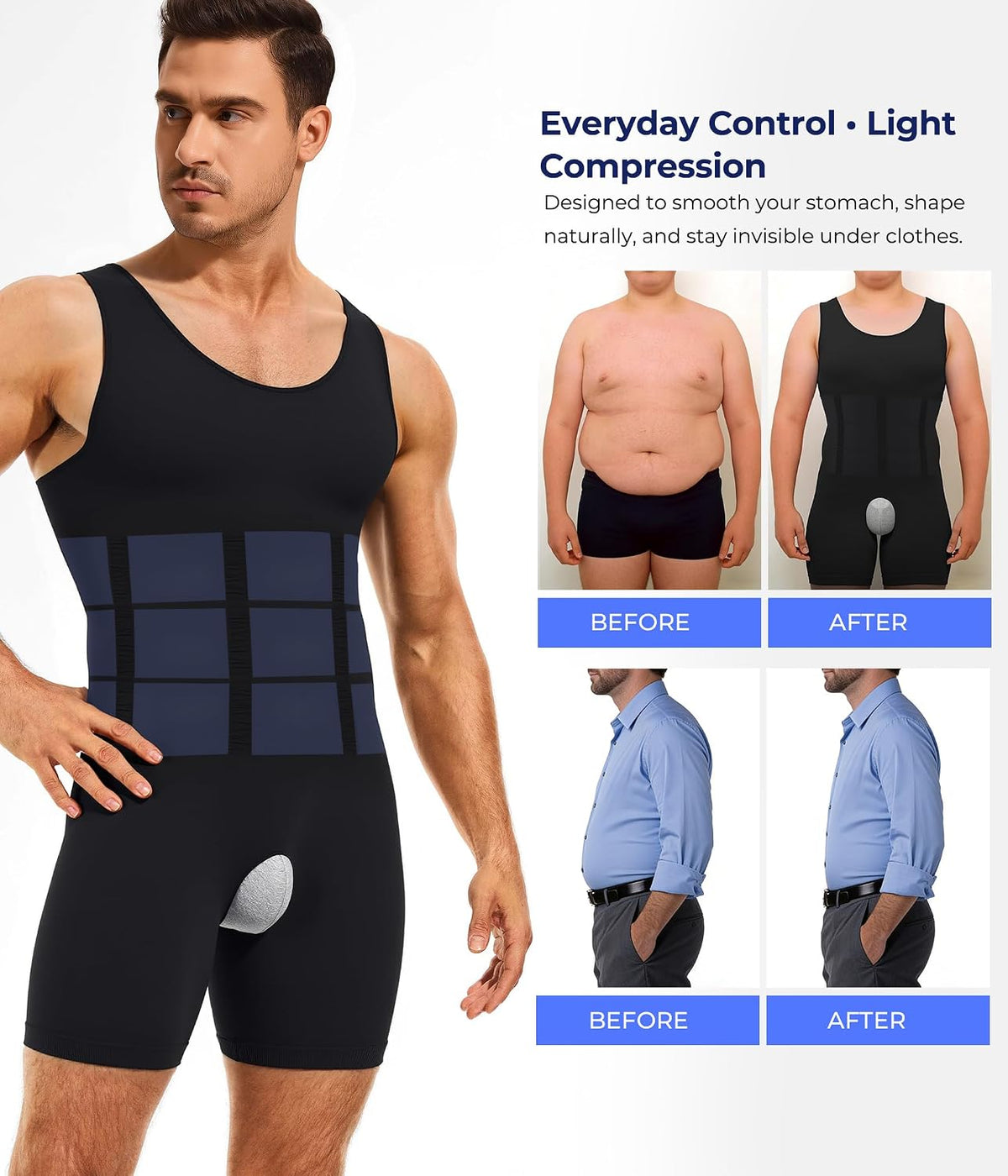 TAILONG Mens Shapewear Tummy Control Bodysuit Slimming Tank Top Full Body Shaper Sleeveless Compression Shirts