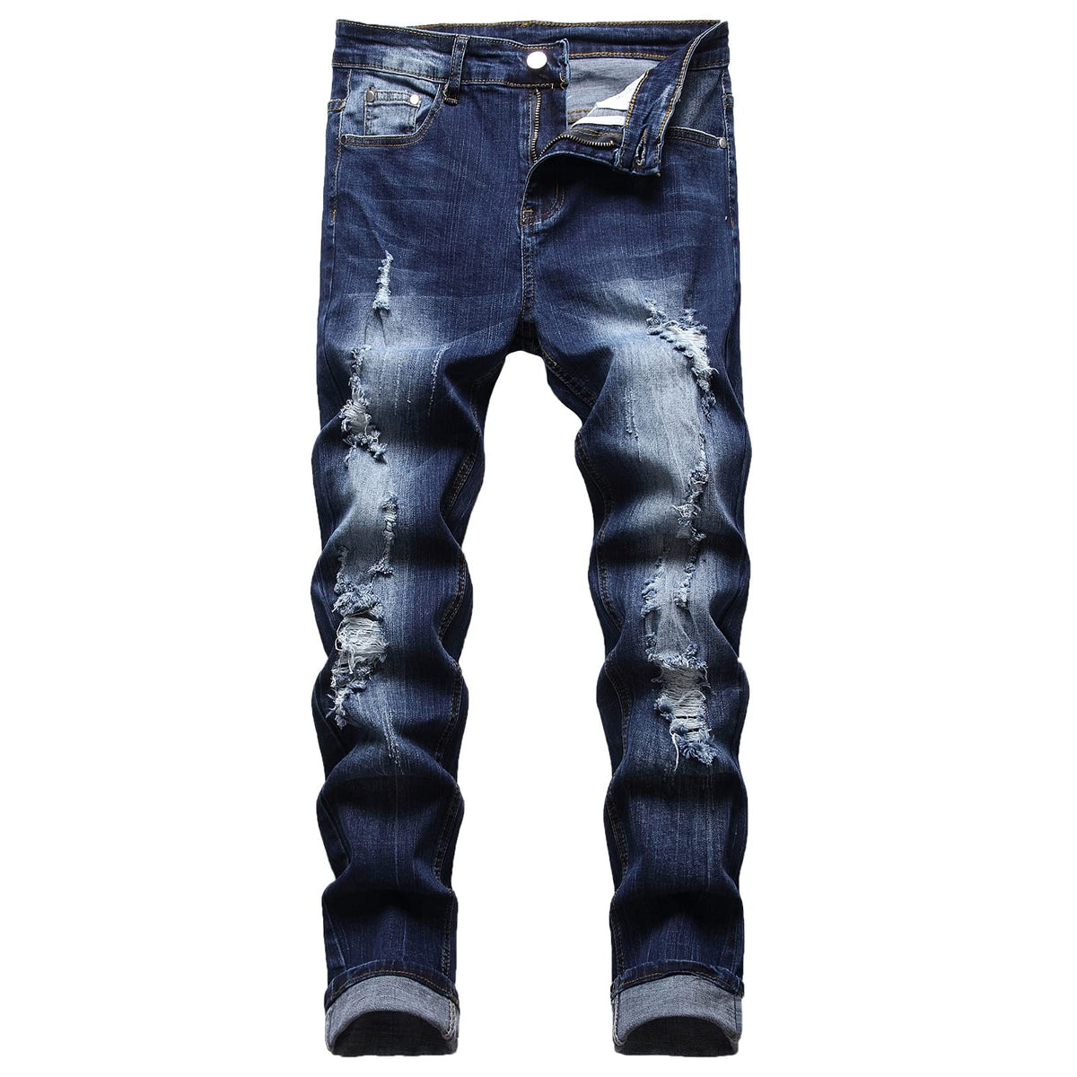 JUNBAOSS Men's Slim Fit Stretch Jeans Ripped Skinny Jeans for Men, Distressed Straight Leg Fashion Comfort Flex Waist Pants