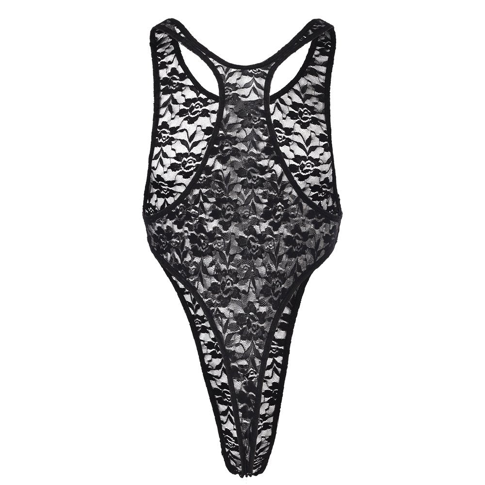 IWEMEK Men's One-piece High Cut G String Underwear Wrestling Singlet Leotard Bodysuit Thongs