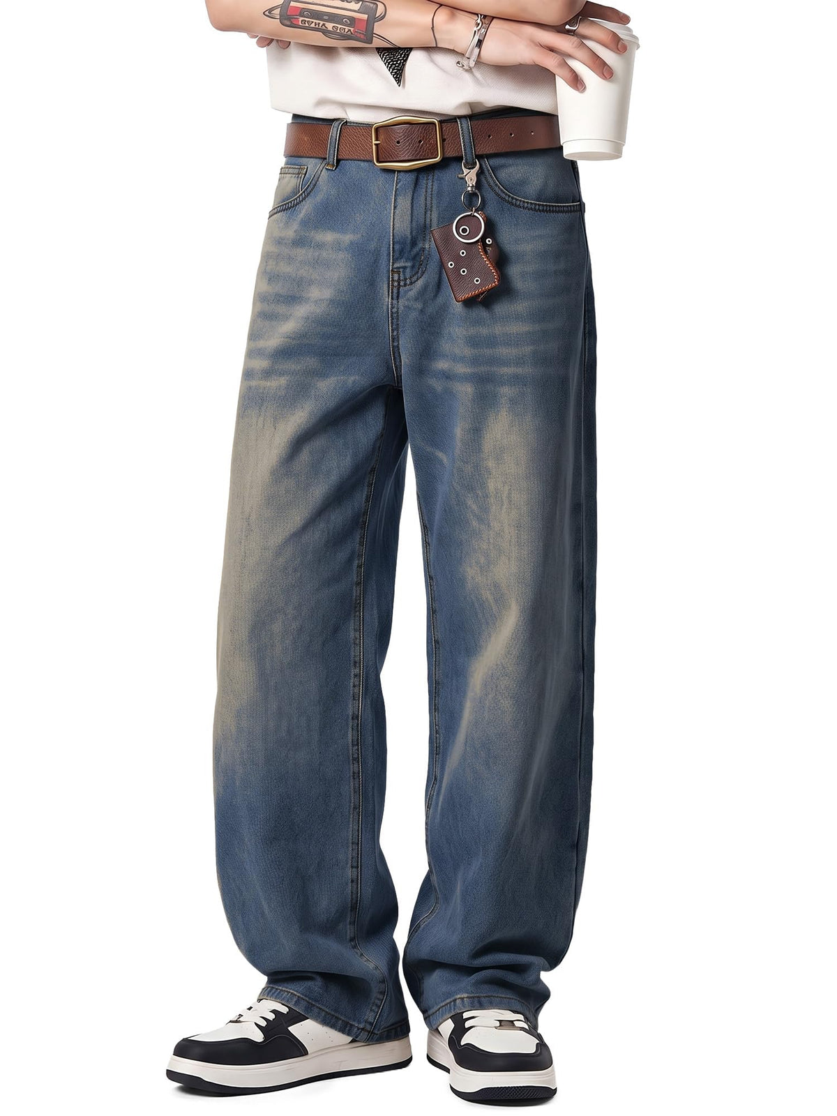 JMIERR Men's Baggy Y2K Jeans Stretch Loose Fit Wide Leg Denim Pants
