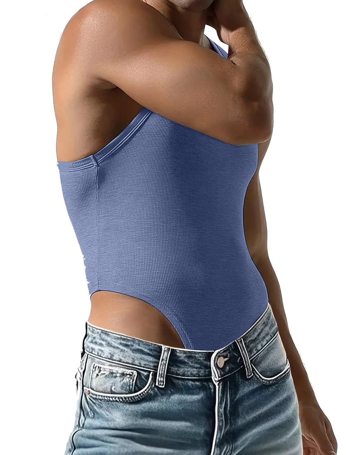 MIZOK Men's Ribbed Slimming Shapewear Racerback Bodysuit Leotard Compression One Piece Wrestling Singlet
