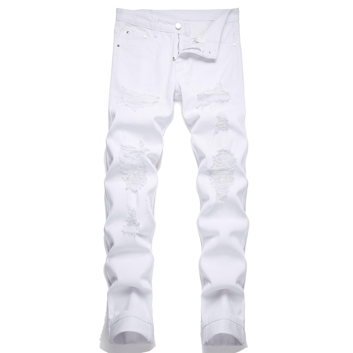 OIIIO Men's Ripped Slim Fit Straight Leg Jean Denim Pant