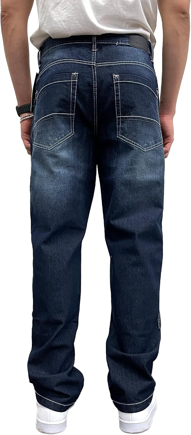 Southpole Mens Mid Rise Stretchable Straight Relaxed Fit Cross Hatch Denim Pants