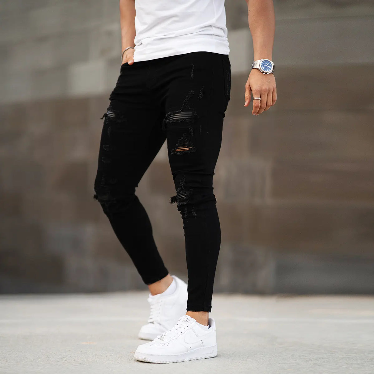 GINGTTO Men's Ripped Skinny Jeans Slim Fit Distressed Denim Pants Fashion Comfort Tapered Leg