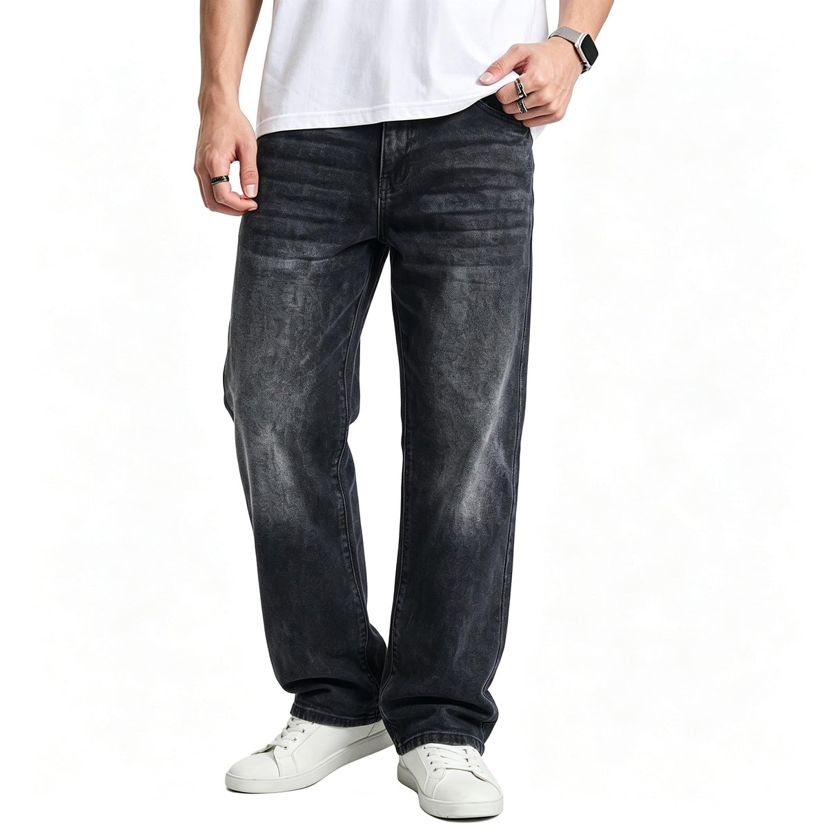JMIERR Men's Baggy Denim Pants Stretch Wide Leg Jeans