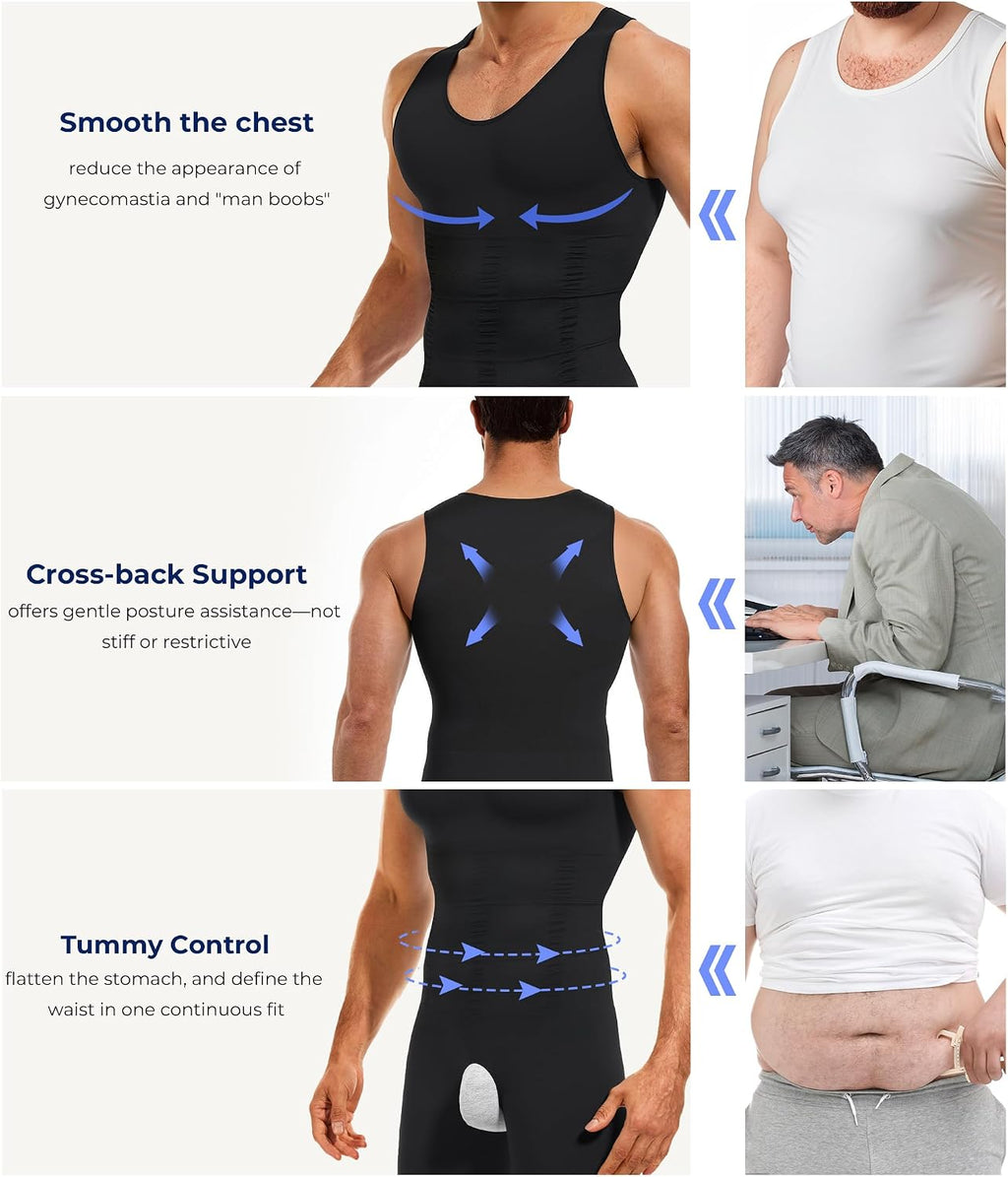 TAILONG Mens Shapewear Tummy Control Bodysuit Slimming Tank Top Full Body Shaper Sleeveless Compression Shirts