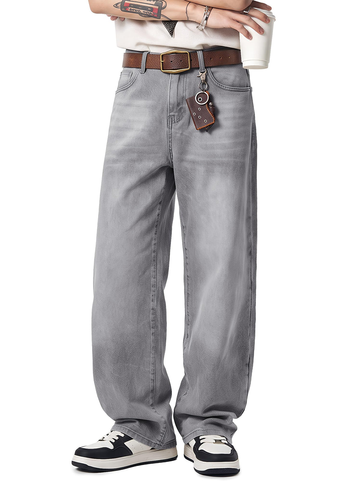 JMIERR Men's Baggy Y2K Jeans Stretch Loose Fit Wide Leg Denim Pants