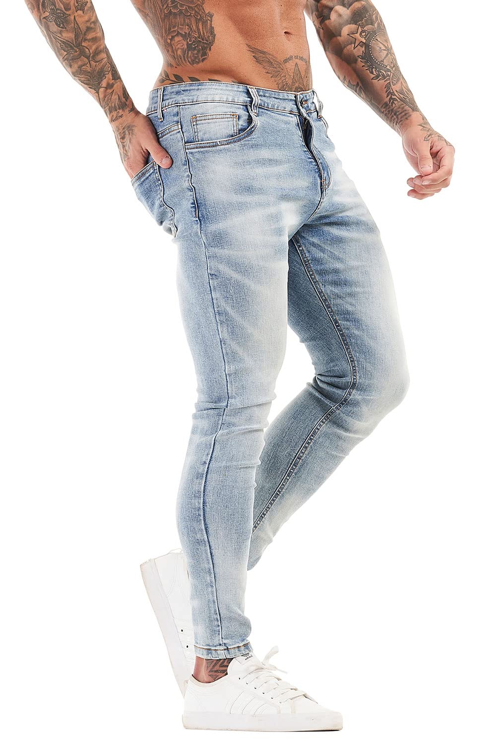 GINGTTO Skinny Jeans Men Stretch Tapered Leg Slim Fit 28/30//32 in