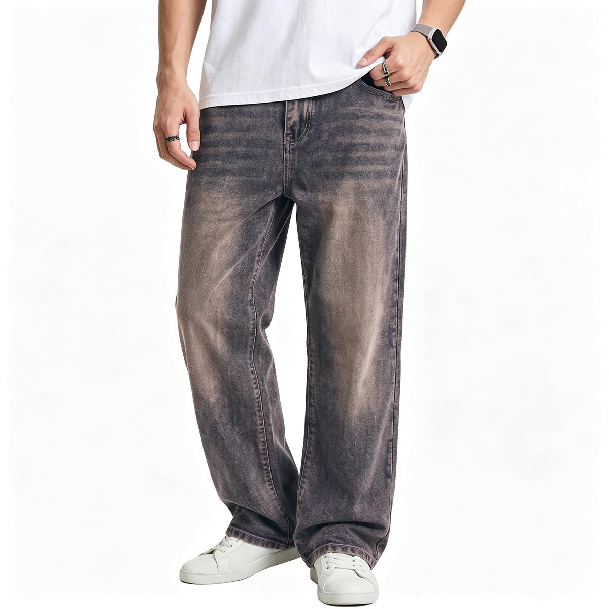 JMIERR Men's Baggy Denim Pants Stretch Wide Leg Jeans