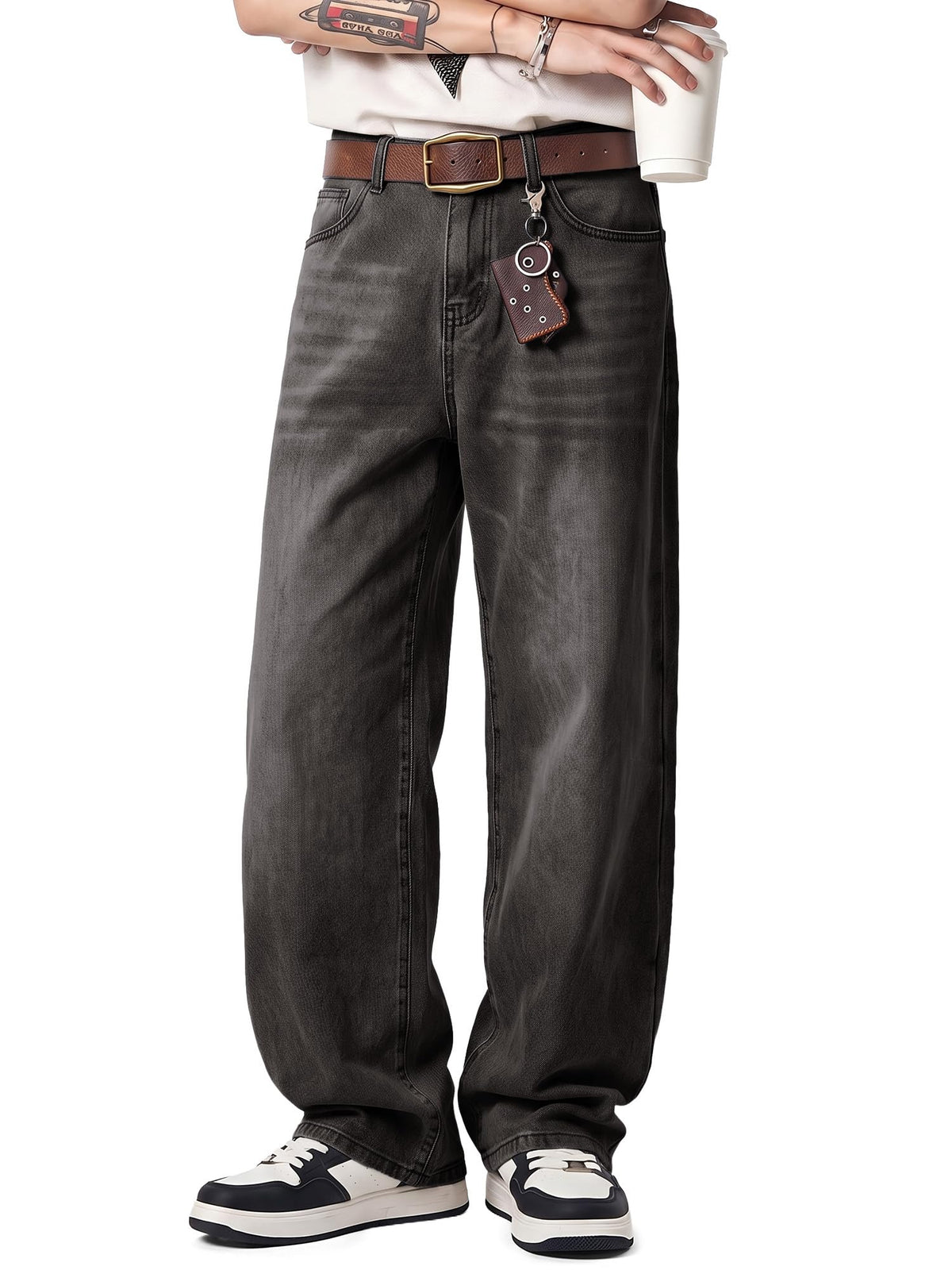 JMIERR Men's Baggy Y2K Jeans Stretch Loose Fit Wide Leg Denim Pants
