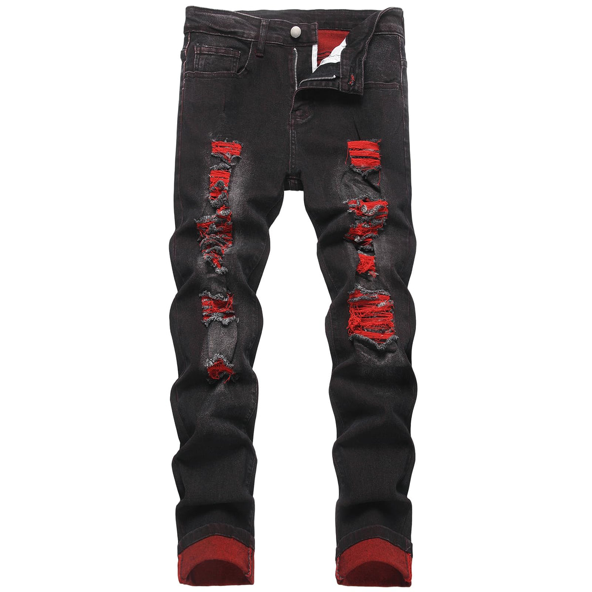 LZLER Mens Ripped Jeans,Distressed Destroyed Slim Fit Straight Leg Denim Pant with Holes