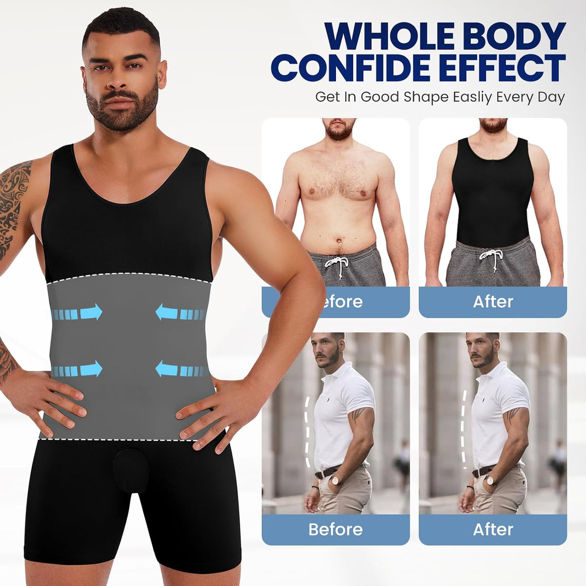 Mens Body Shaper Compression Bodysuit Shapewear Fajas Para Hombres