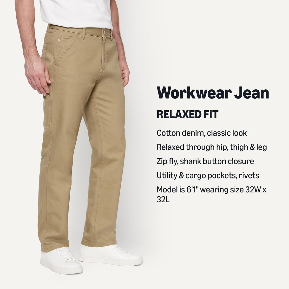 Amazon Essentials Men's Heavyweight Rigid Relaxed-Fit Workwear Carpenter Jeans with Pockets