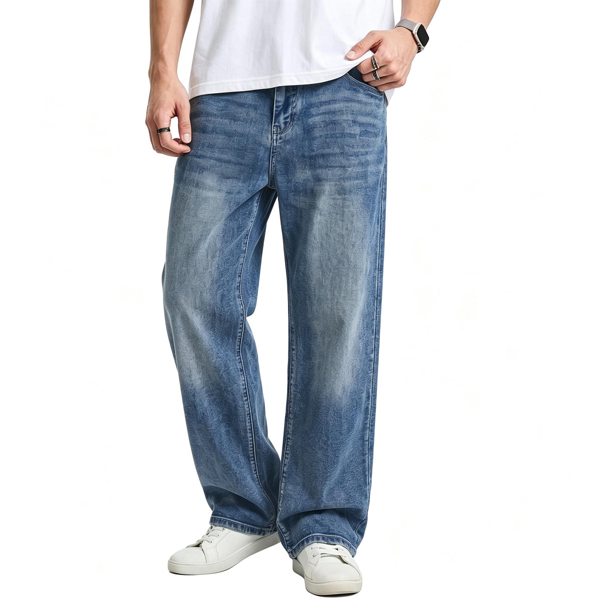 JMIERR Men's Baggy Denim Pants Stretch Wide Leg Jeans