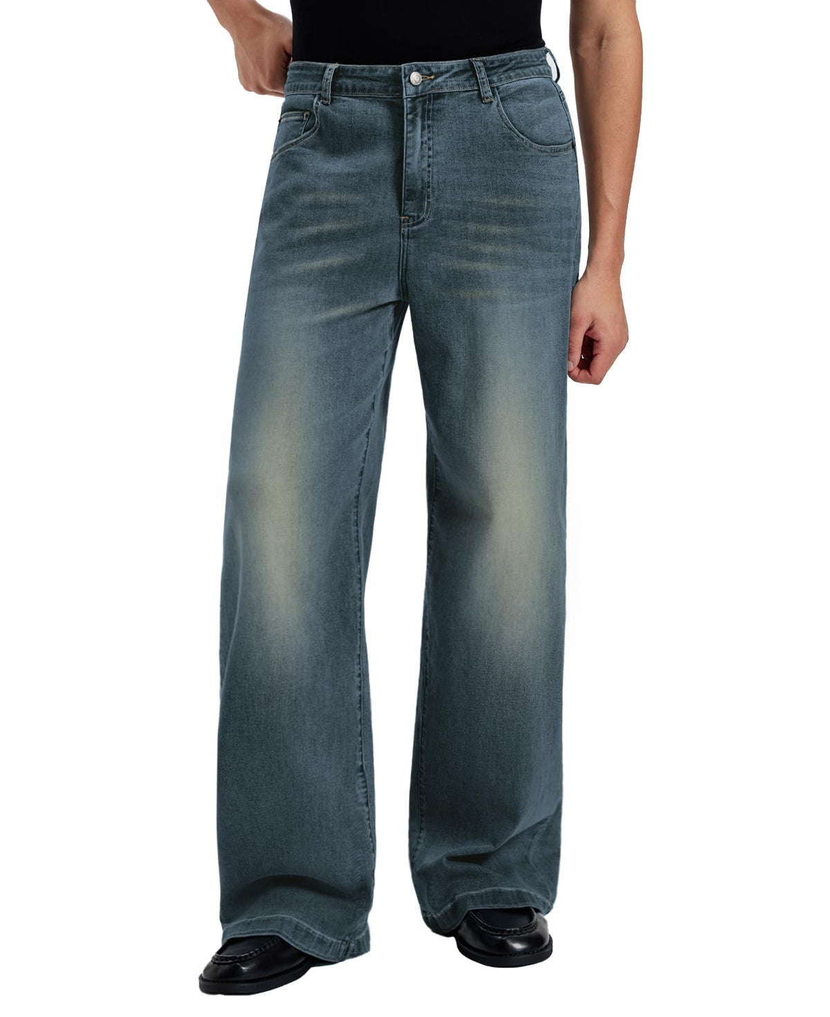 Mens Bootcut Baggy Jeans Stretch Flared Wide Leg Old Money Jeans Lightweight Breathable Vintage Stylish Casual Denim Pants