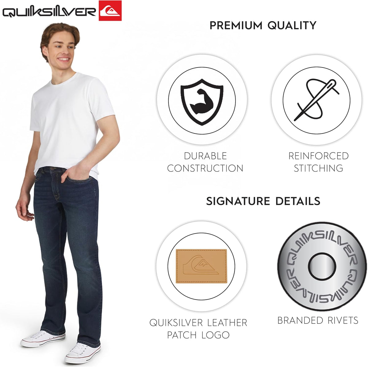 Quiksilver Men's 5 Pocket Straight Fit Stretch Waist Denim Jeans