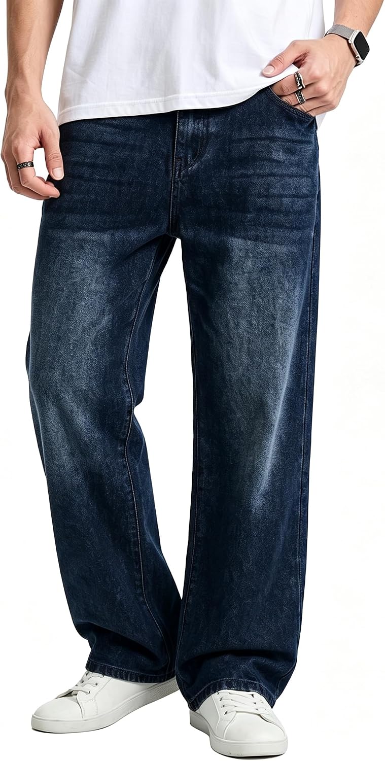 JMIERR Men's Baggy Denim Pants Stretch Wide Leg Jeans