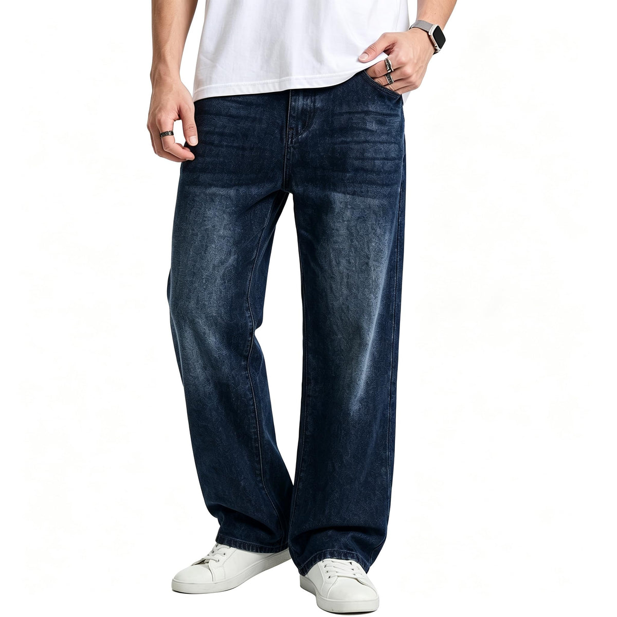 JMIERR Men's Baggy Denim Pants Stretch Wide Leg Jeans