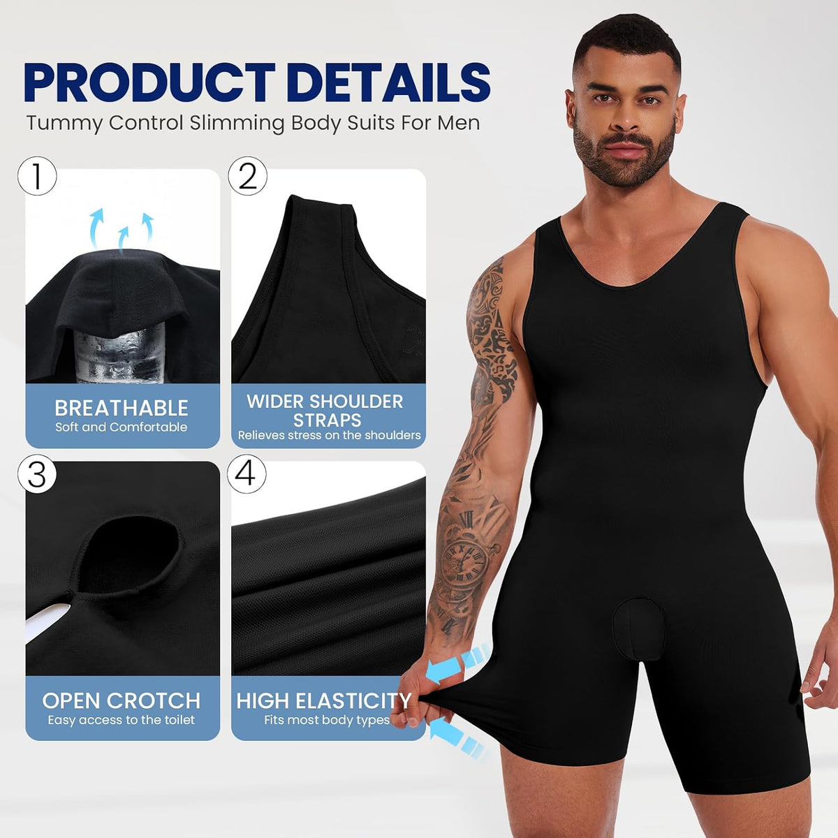 Mens Body Shaper Compression Bodysuit Shapewear Fajas Para Hombres