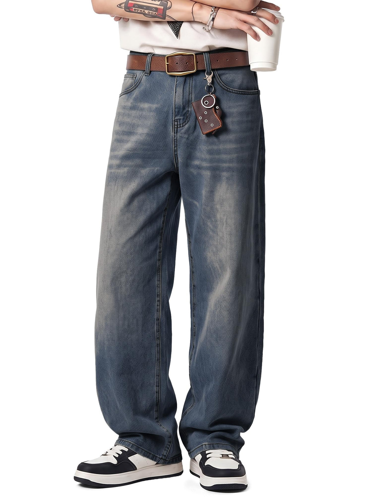 JMIERR Men's Baggy Y2K Jeans Stretch Loose Fit Wide Leg Denim Pants
