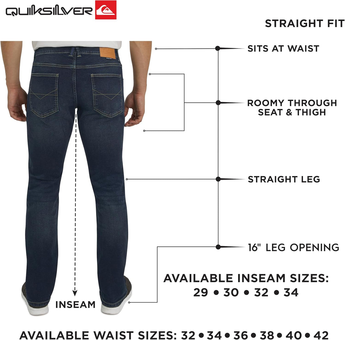 Quiksilver Men's 5 Pocket Straight Fit Stretch Waist Denim Jeans