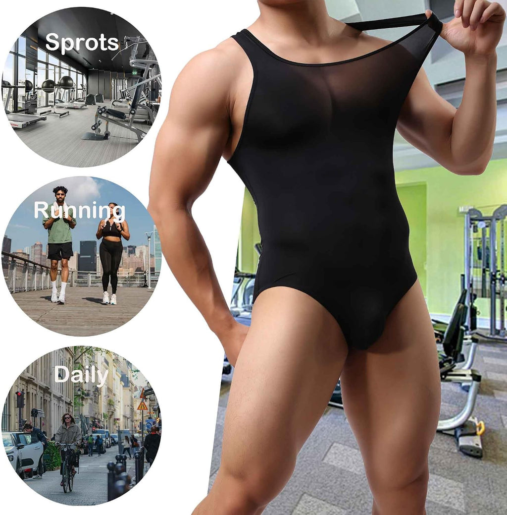 QiaTi Men's Athletic Supporters Ultra Lightweight Jumpsuit One Piece Bodysuit Basic Leotard Underwear Singlet for Men