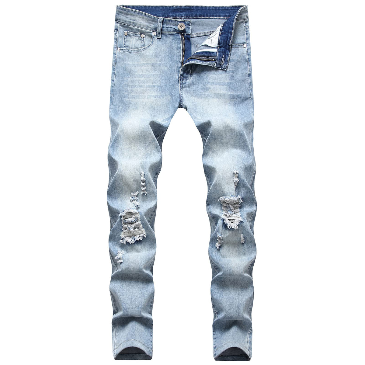 LONGBIDA Men's Slim Fit Ripped Stretch Skinny Jeans Distressed Denim Pants