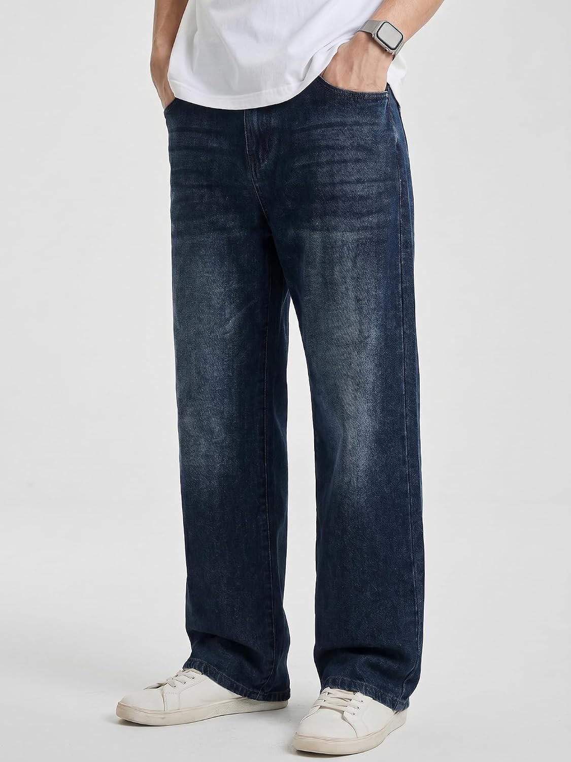 JMIERR Men's Baggy Denim Pants Stretch Wide Leg Jeans