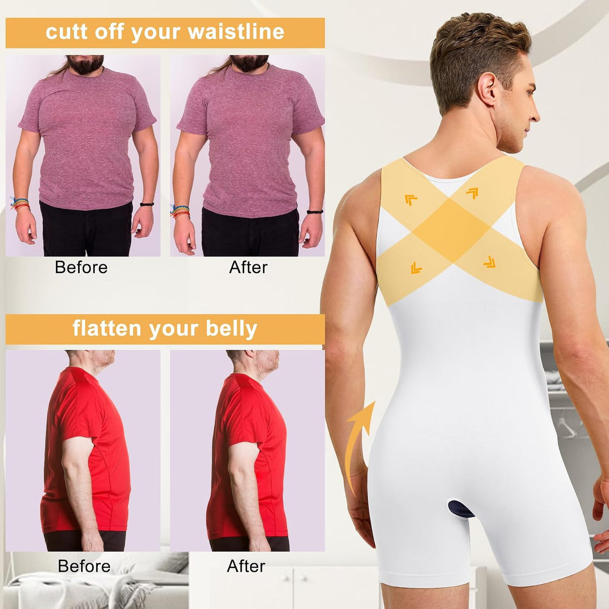 Men's Full Body Shapewear Compression Bodysuit Tummy Control