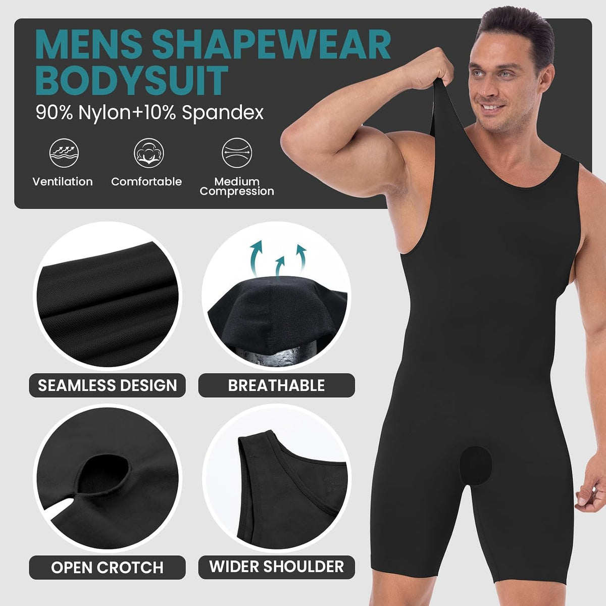Mens Shapewear Compression Bodysuit Tummy Control Full Body Shaper