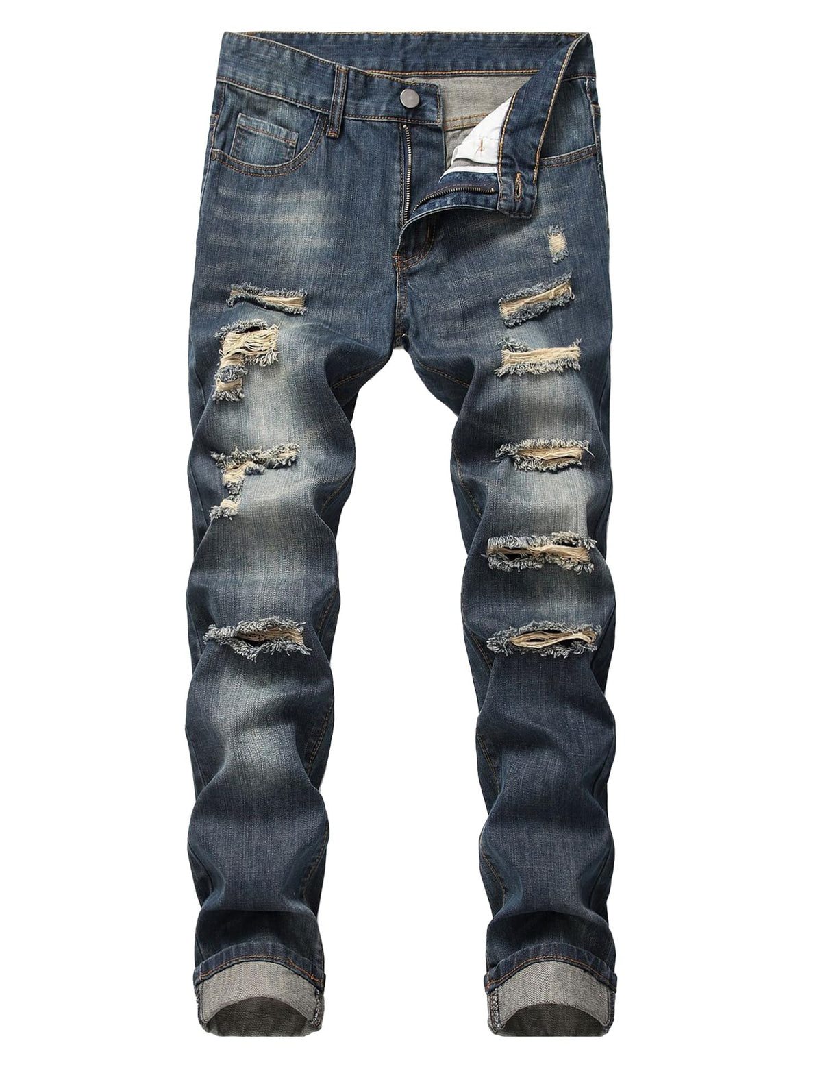 Men's Jeans Slim Fit Stretch Skinny Ripped Jeans for Men Stacked Distressed Straight Pants