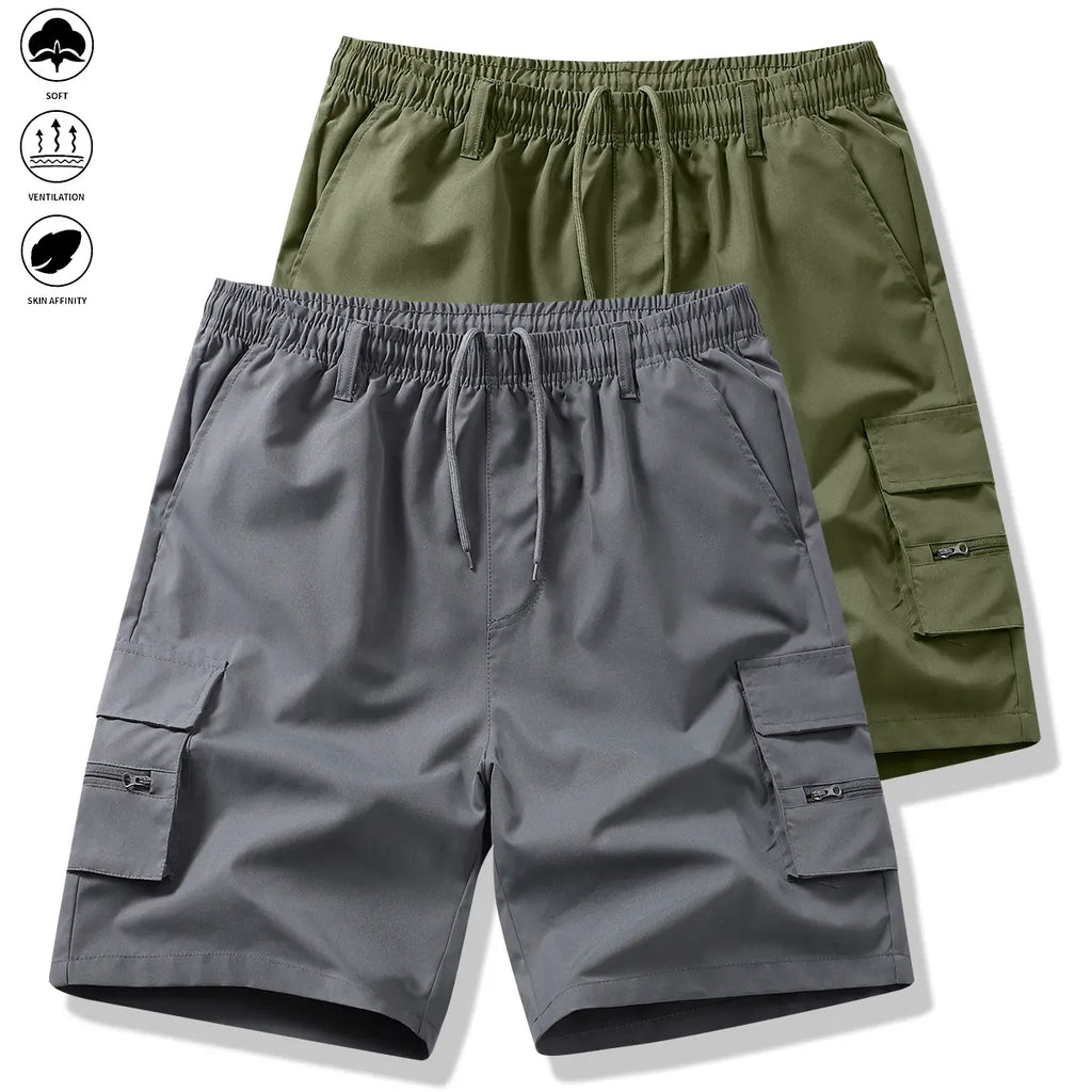 Men's 2-Piece Fitted Woven Work Jogger Shorts, Summer Trendy Casual Style, Multi-Pocket, Wear-Resistant, Wrinkle-Free, Tear-Resistant, Comfortable, Breathable, Stylish, Versatile, Elastic Drawstring