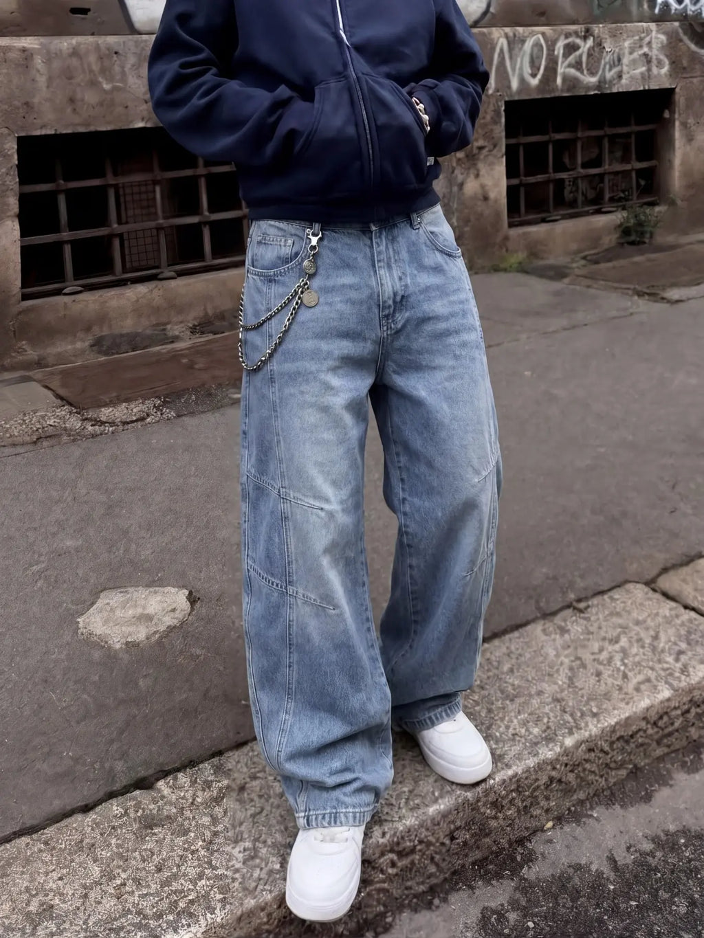 Men's Loose Fit Wide Leg Denim Jeans, Pants, Vintage Washed Button Fly, Natural Waist, Casual All-Season Streetwear, Suitable for Daily Wear
