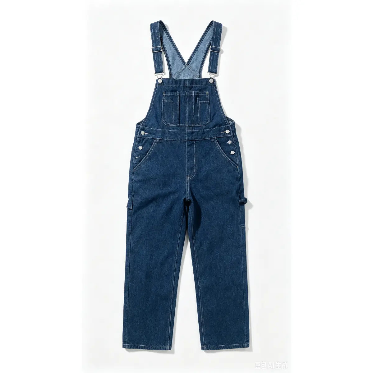 Men's Dark Blue Classic Menswear Denim Overalls - Slim Fit Straight Pants, Adjustable Straps, Breathable Fabric, Chic Preppy Minimalist Basics, Streetwear Workwear Jumpsuit, Summer Urban Essential