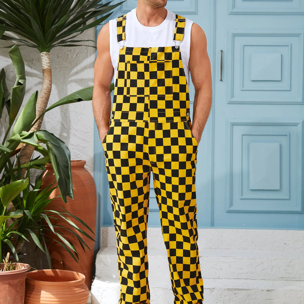 YUANBANG Football Fans Checkerd Overalls for Men and Women Stretch Denim Bib Coveralls Fashion Fall Winter Casual Comfy Rompers Game Day Outfits Teacher Wear Gifts for Dad Son Mom Y2K Menswear Womswear