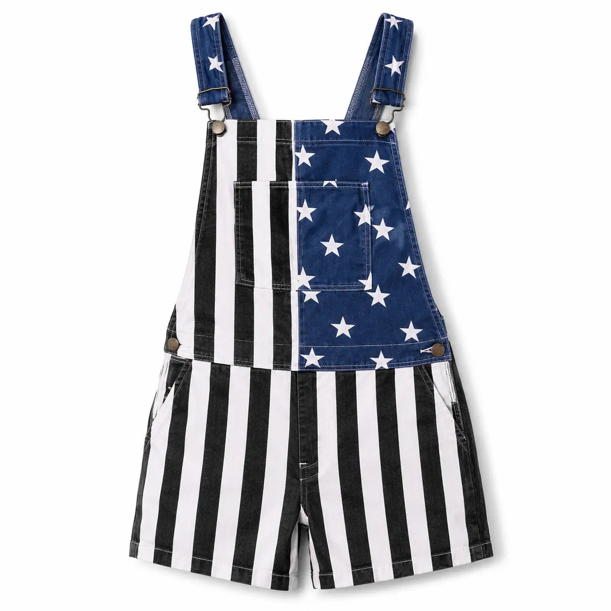 Men's Stretchy Denim Overalls - Flag-Themed 250th Anniversary 4th of July Patriotic Outfit, 4xl/5xl Stretch Fabric Moves With Your Day Work-Ready Romper, Casual Menswear Father’s Day Gift