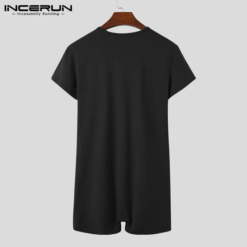 INCERUN Men's Basics Short-Sleeve Velvet Fabric Overalls Jumpsuit - Menswear Comfortable Stretch Sleepwear, Men's Home Loungewear Leotard
