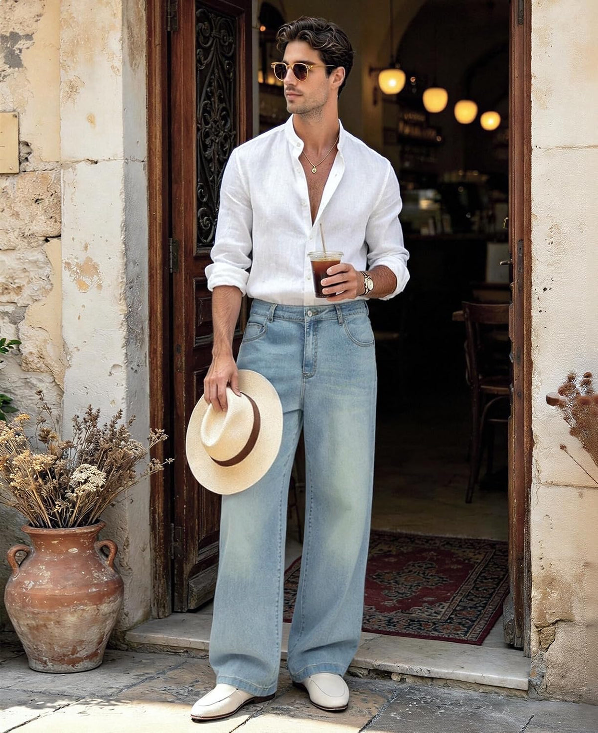 Mens Bootcut Baggy Jeans Stretch Flared Wide Leg Old Money Jeans Lightweight Breathable Vintage Stylish Casual Denim Pants