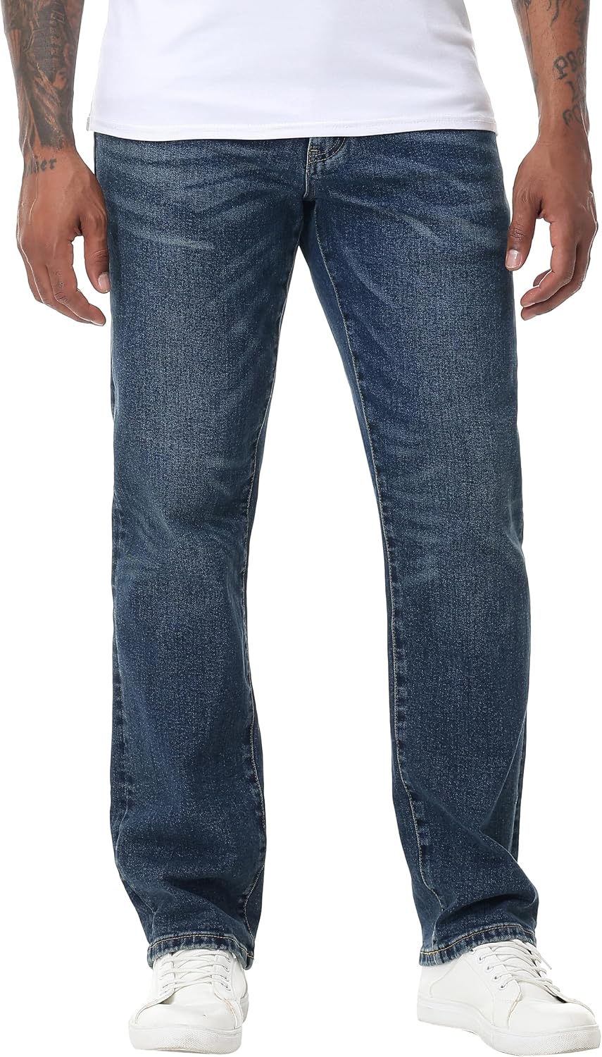 MZNBURAM Men's Stretch Relaxed Fit Straight-Leg Cotton Fashion Comfort Flex Waist Denim Pants Jeans