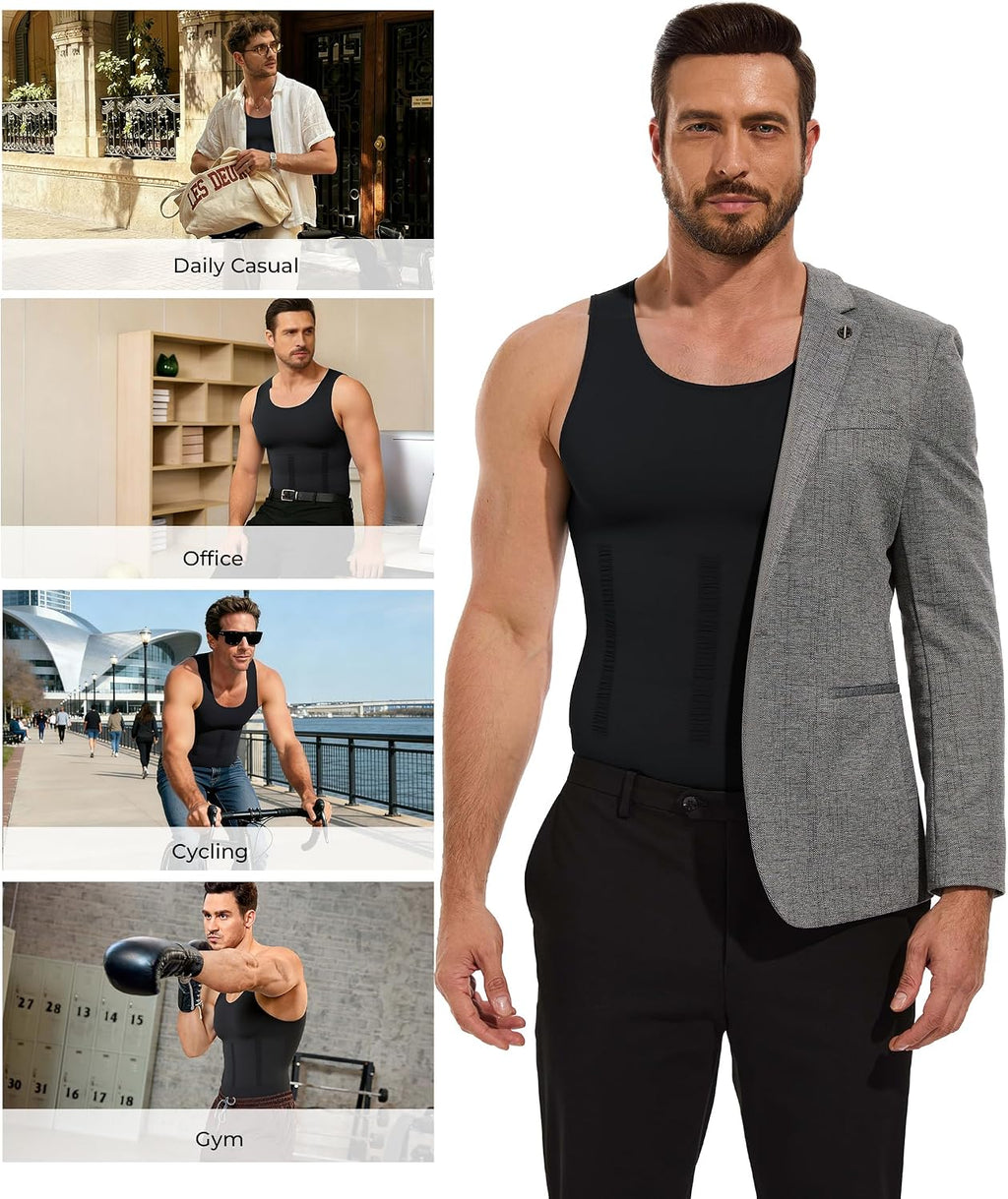 TAILONG Mens Shapewear Tummy Control Bodysuit Slimming Tank Top Full Body Shaper Sleeveless Compression Shirts