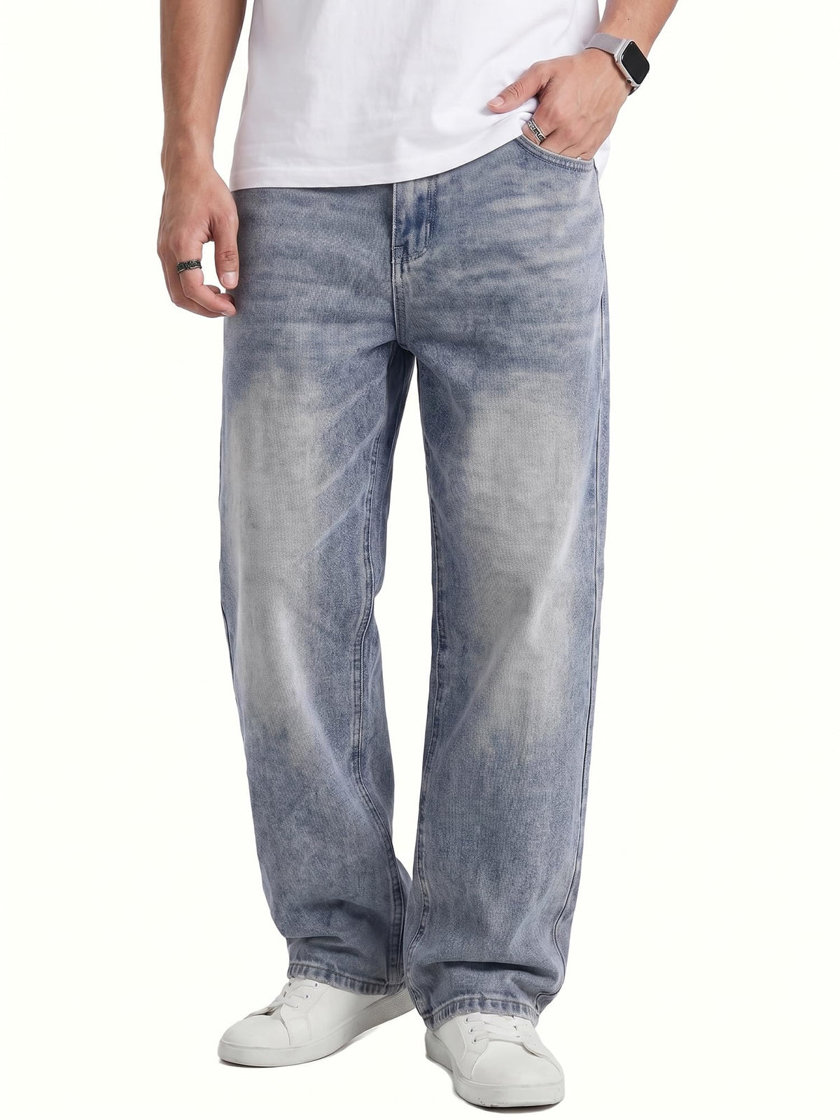JMIERR Men's Baggy Denim Pants Stretch Wide Leg Jeans