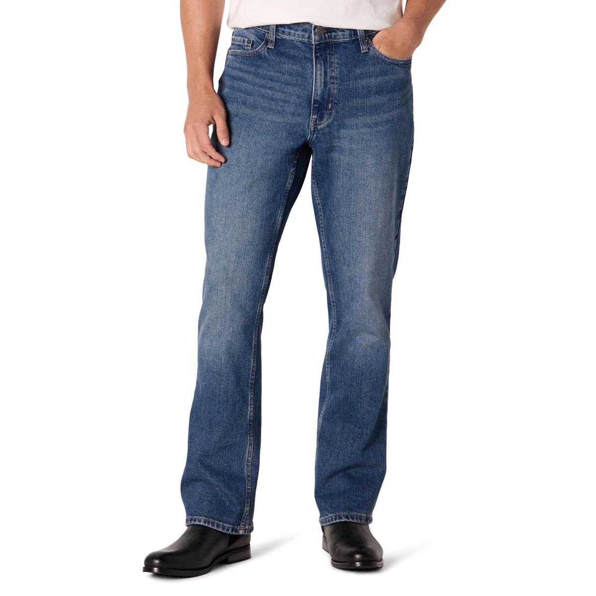 Amazon Essentials Men's Heavyweight Denim Straight-Fit Bootcut Jeans with 5 Pocket Styling, Zip Fly, Stretch