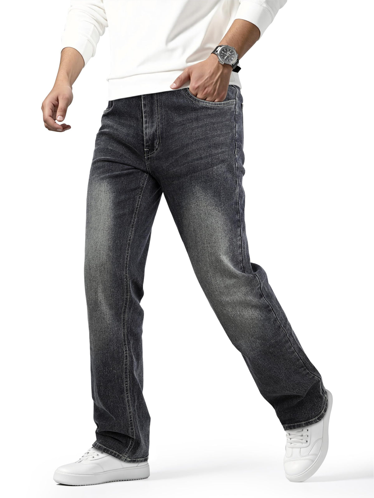 Heyfanee Mens Straight Fit Jeans Stretch Denim Pants for Men