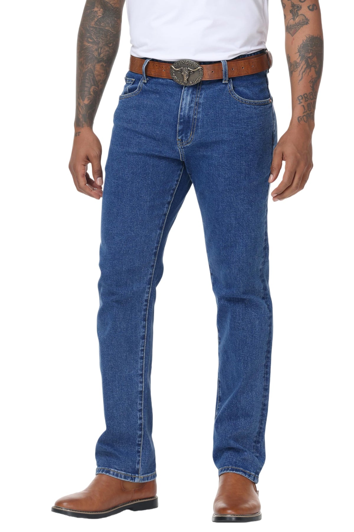 MZNBURAM Men's Stretch Regular Fit Straight-Leg Jeans - Cowboy Cotton Fashion Comfort Flex Waist Denim Pants