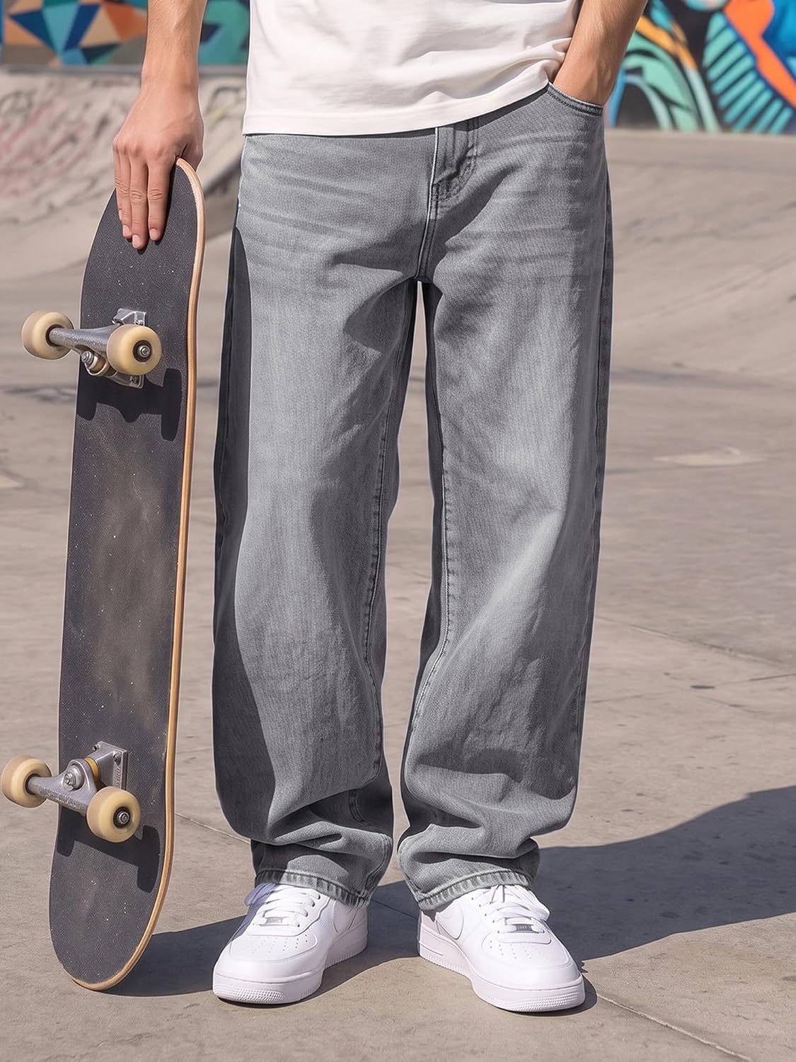 JMIERR Men's Baggy Y2K Jeans Stretch Loose Fit Wide Leg Denim Pants