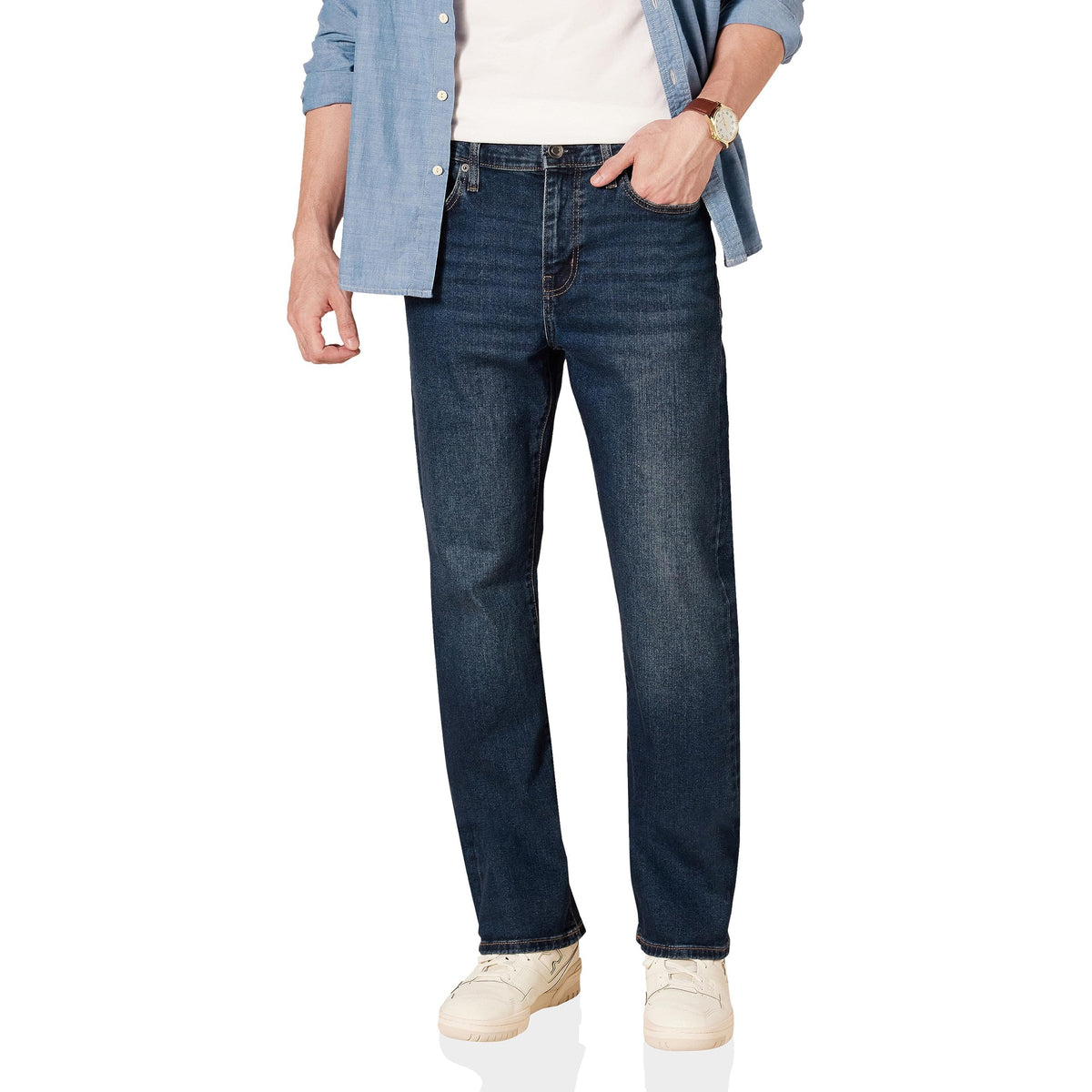Amazon Essentials Men's Straight-Fit Stretch Jean, Light-Stretch Denim